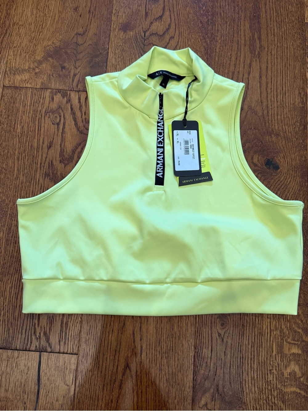 Armani Exchange Women's Yellow/Lime Sleeveless zipper Crop Top women’s XL NWT